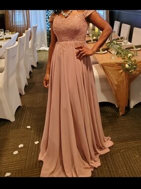 Cinderella Divine Elegant Dusty Rose Lace Bodice Evening Gown